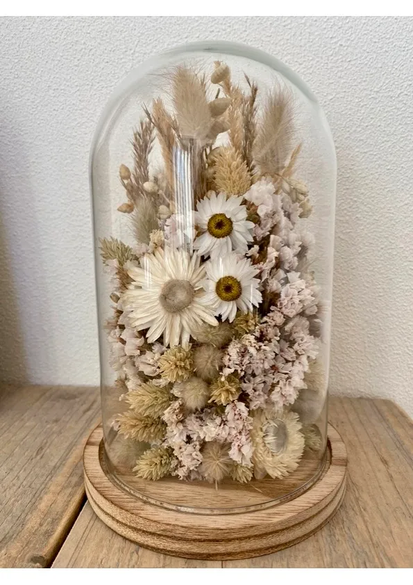 Droogbloemen onder glazen stolp